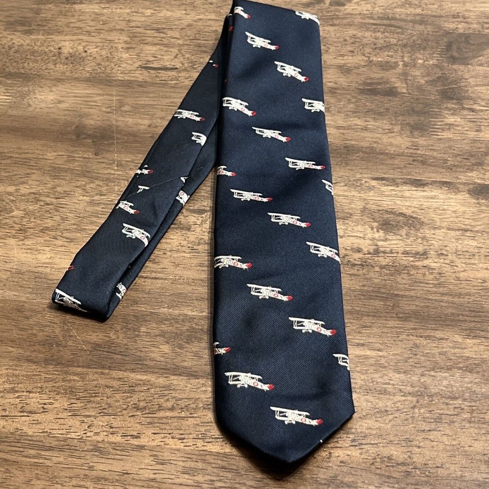 Vintage Airplane Robert Talbott Navy Blue 70% Silk‎ Tie